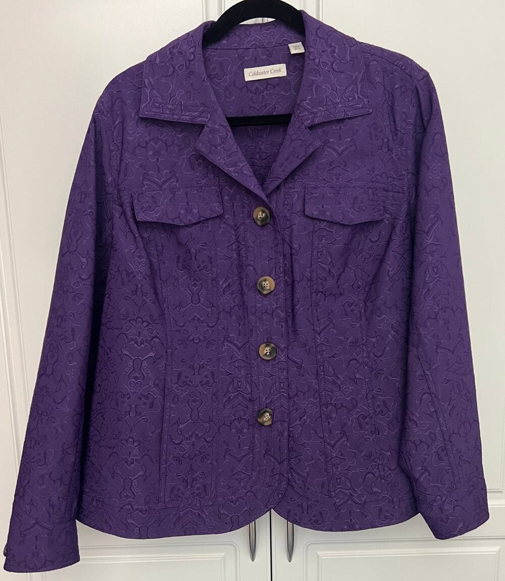Coldwater Creek Women's Purple Floral Jacquard Jacket Size 18W  NWOT